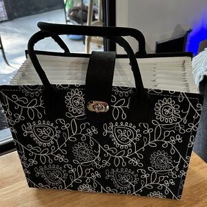 Embroidered Floral Accordion File Tote Craft Scrapbooking Organizer